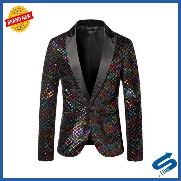 Sequined Plaid Sport Coat for Prom Party Formal Wear Size Large